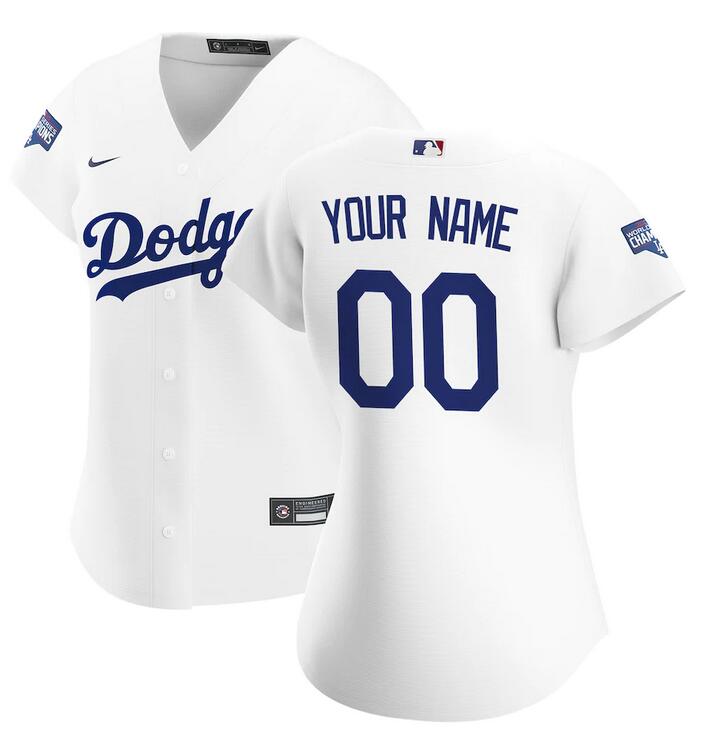 Women Los Angeles Dodgers Nike White 2020 World Series Champions Home Custom Replica MLB Jersey->nba hats->Sports Caps